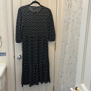 Zara black and white polka dot midi dress